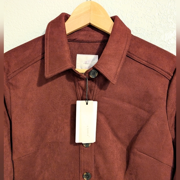 A Loves A Faux Suede Button Front Long Sleeve Mini Shirt Dress - Picture 4 of 5